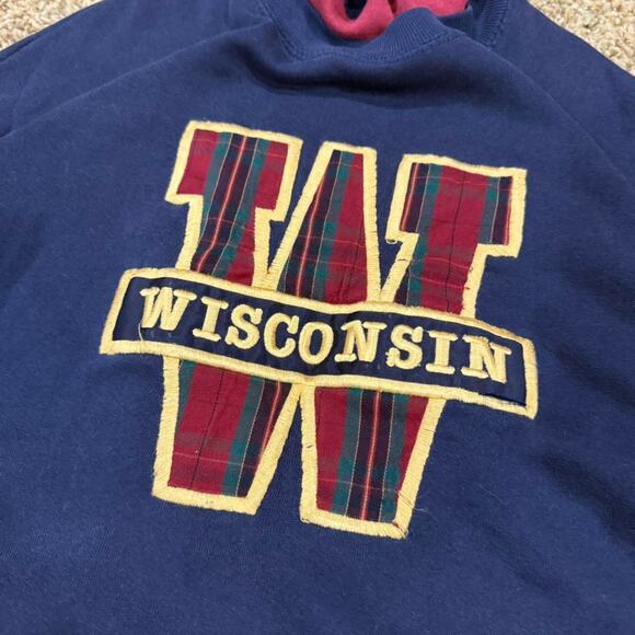 Wisconsin University Big W Embroidered Plaid Double Neck Grandma Crewneck Sz.XL - Picture 3 of 7